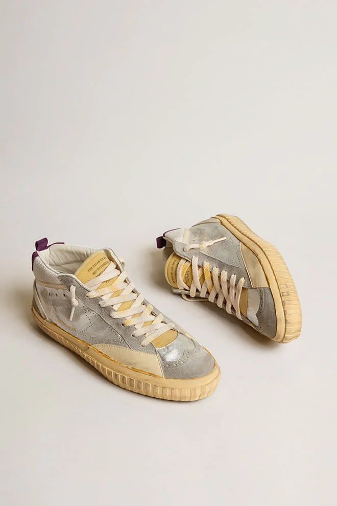 Men | Mid Star Lab Silver Metallic Leather & Mesh with Perforated Star | Silver x Silver Sconce x Purple - Image 8