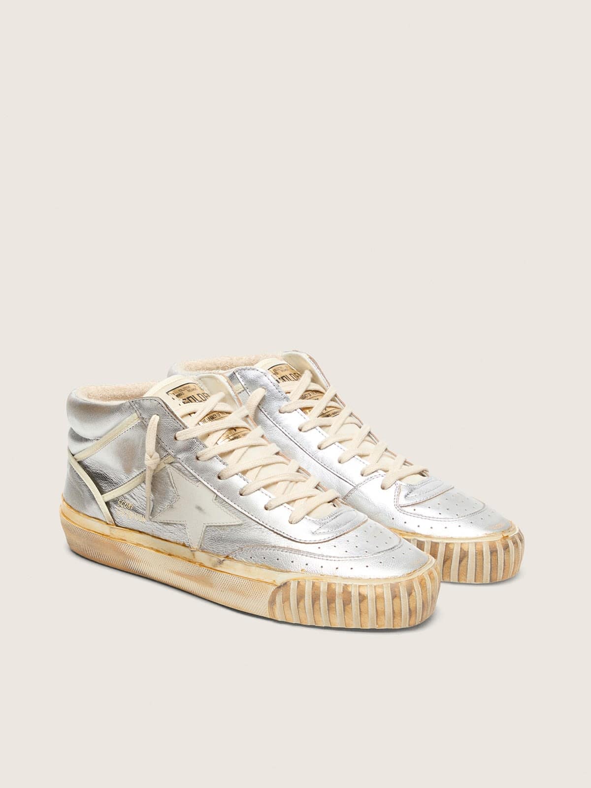 Men | Mid Star Ltd Silver Metallic Leather with Ivory Star | Silver x White Beige x White - Image 7