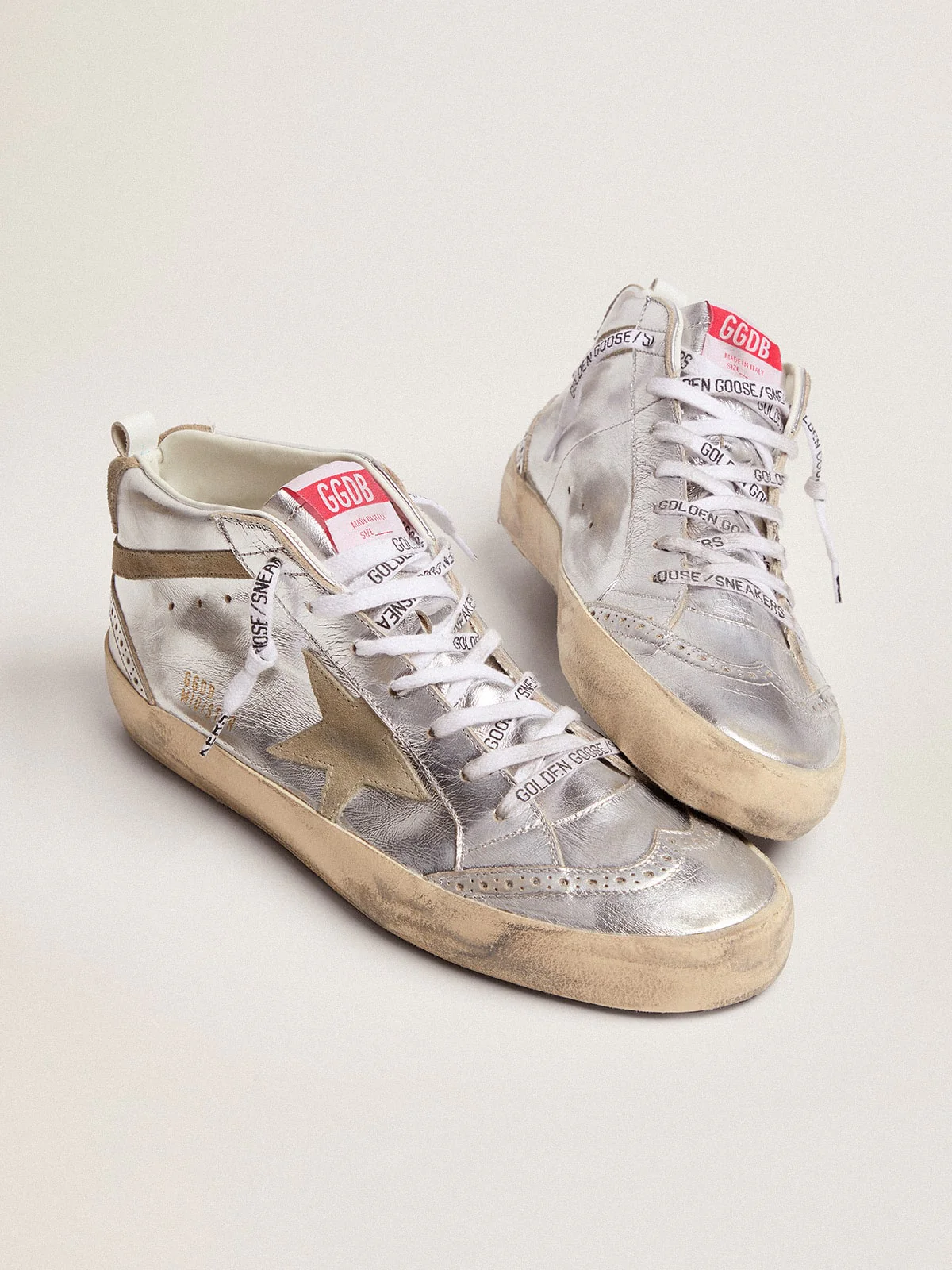 Men | Mid Star Silver Laminated Leather with Dove Gray Star & Flash | Silver x Taupe - Image 3