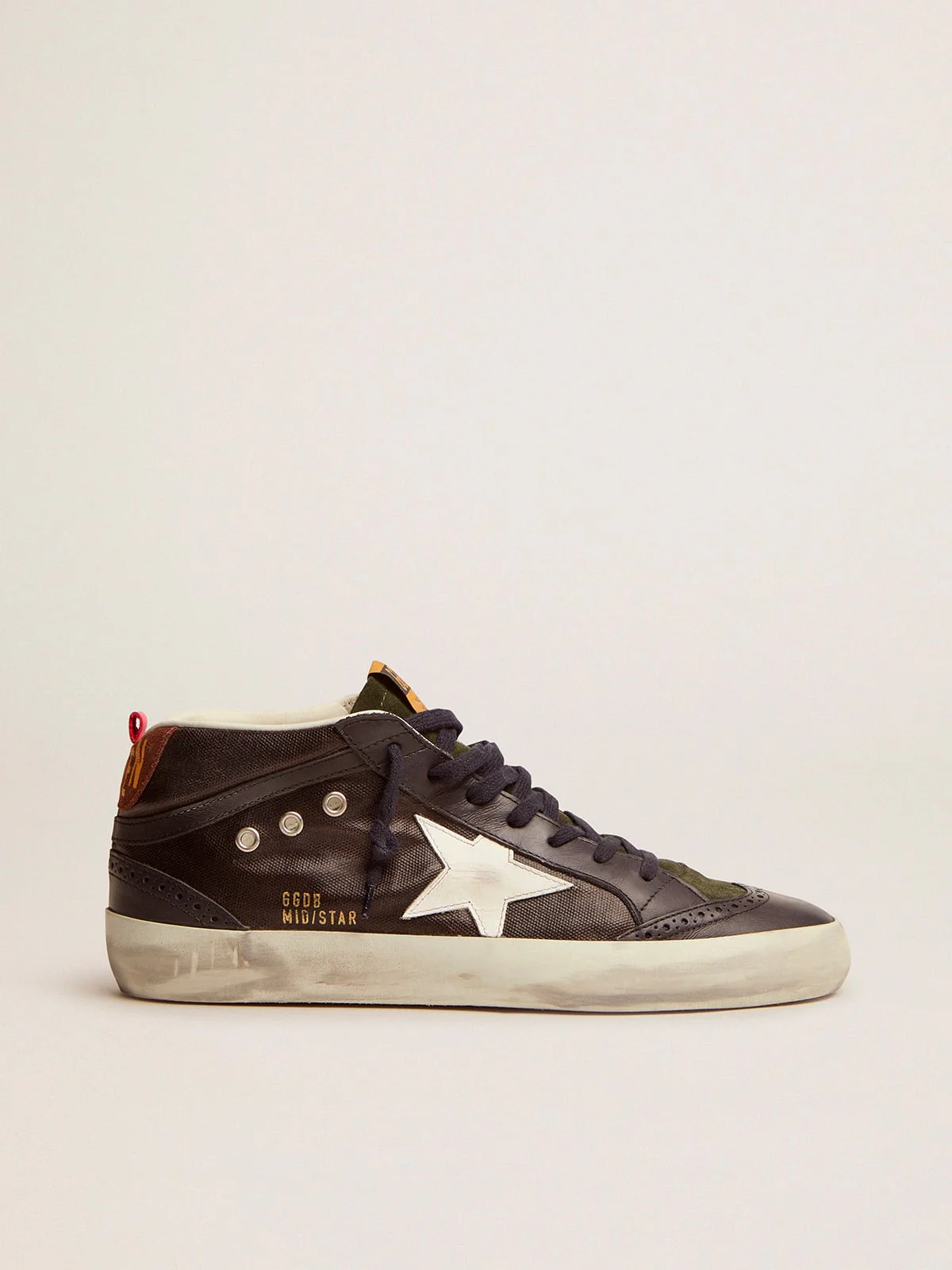 Men | Mid Star Sneakers Dark Blue Canvas with White Leather Star | Dark Brown x White x Dark Blue - Image 3