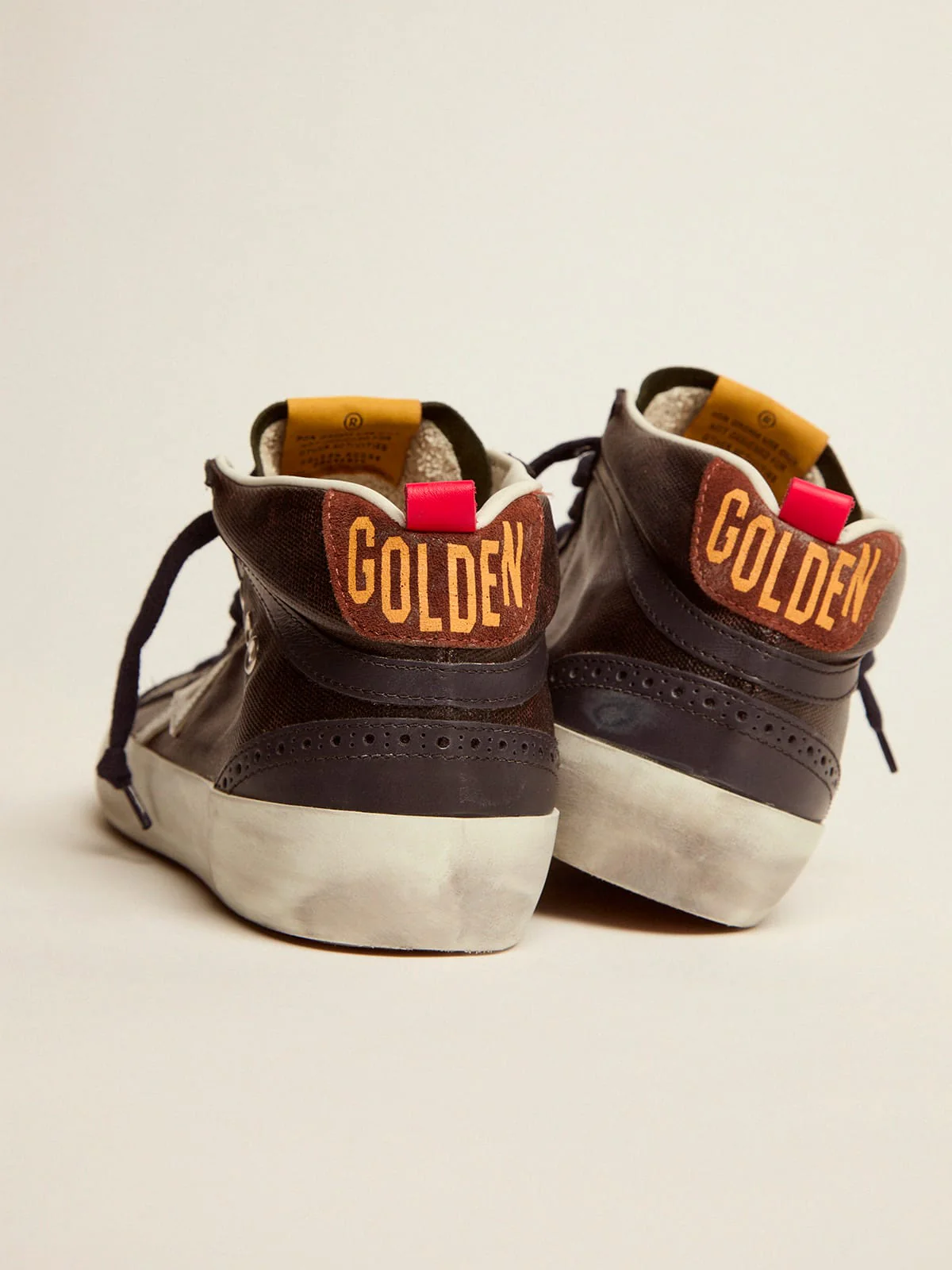Men | Mid Star Sneakers Dark Blue Canvas with White Leather Star | Dark Brown x White x Dark Blue - Image 8