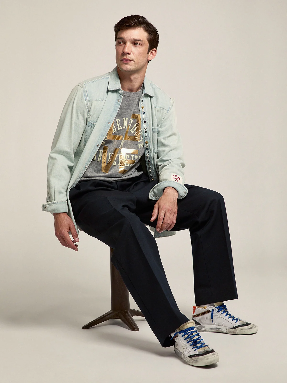 Men | Mid Star Sneakers with White Canvas Upper & Multi-Foxing | White x Silver x Beige Brown Black Leo - Image 4