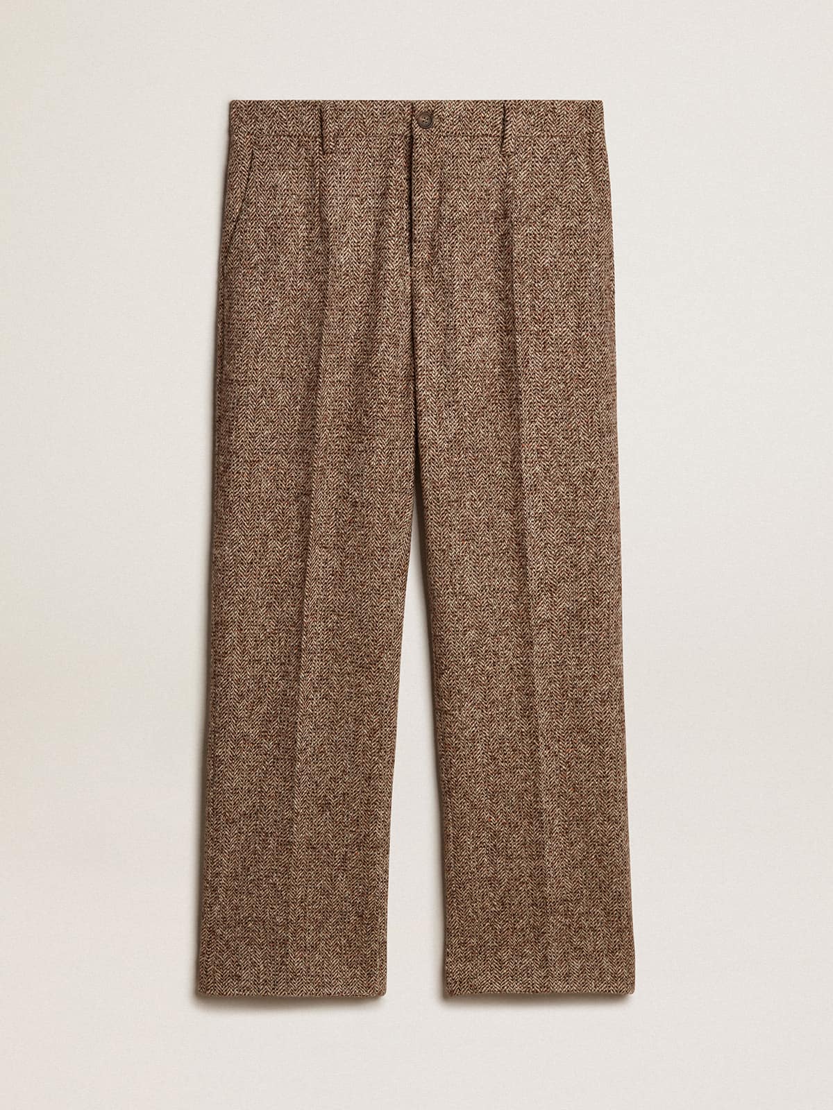 Men | Pants Beige & Brown Wool & Silk Blend Fabric | Beige x Brown x Bluette - Image 10