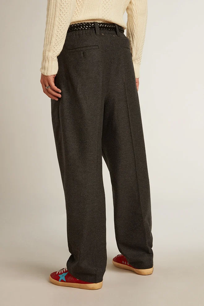 Men | Pants Dark Gray Wool Flannel | Melange Dark Grey - Image 8