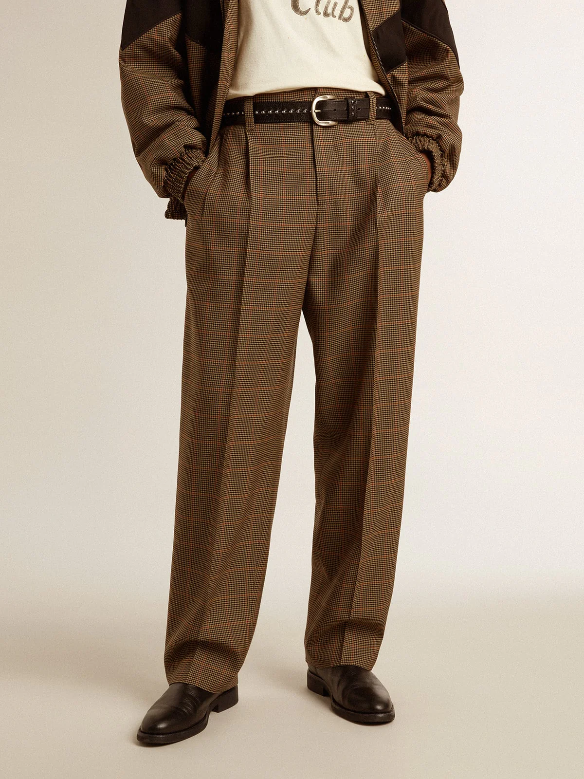 Men | Pants Three-Colored Houndstooth | Beige x Black x Savvy Red - Image 8