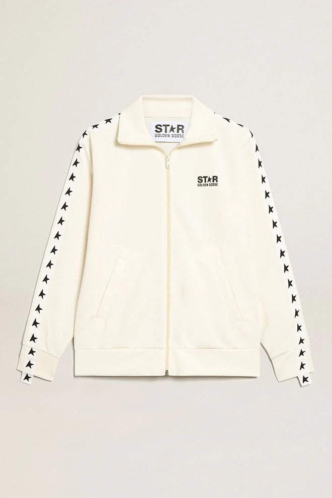 Men | Papyrus White Zipped Sweatshirt with Black Stars | Papyrus x Black - Image 6