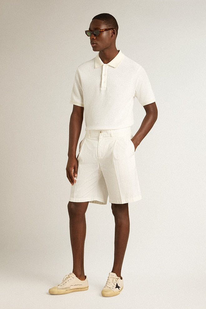 Men | Polo Shirt White Cotton with Mother-Of-Pearl Buttons | White - Image 10