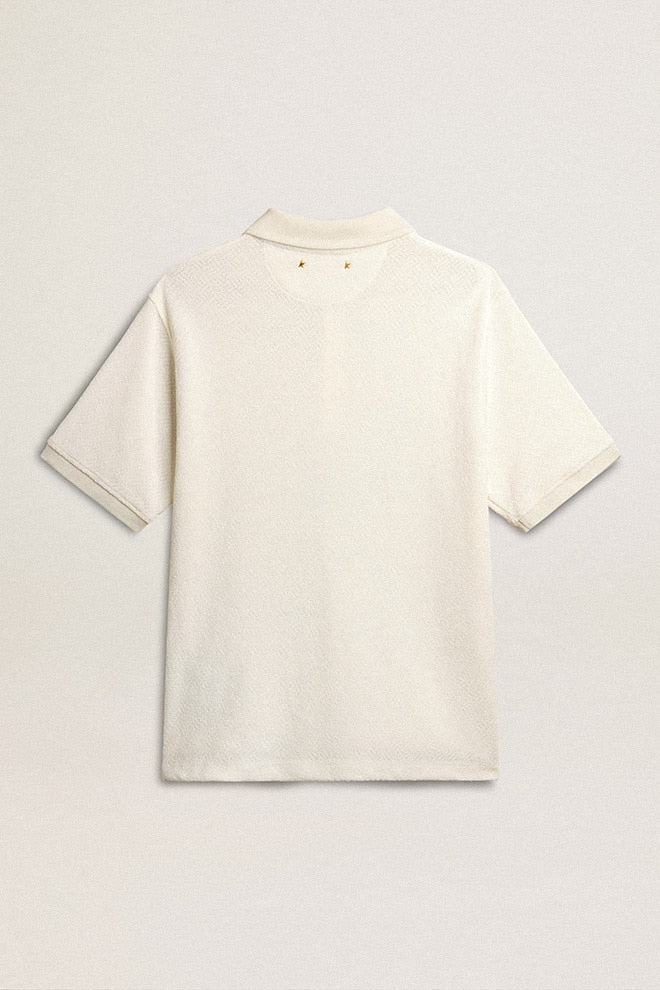 Men | Polo Shirt White Cotton with Mother-Of-Pearl Buttons | White - Image 2