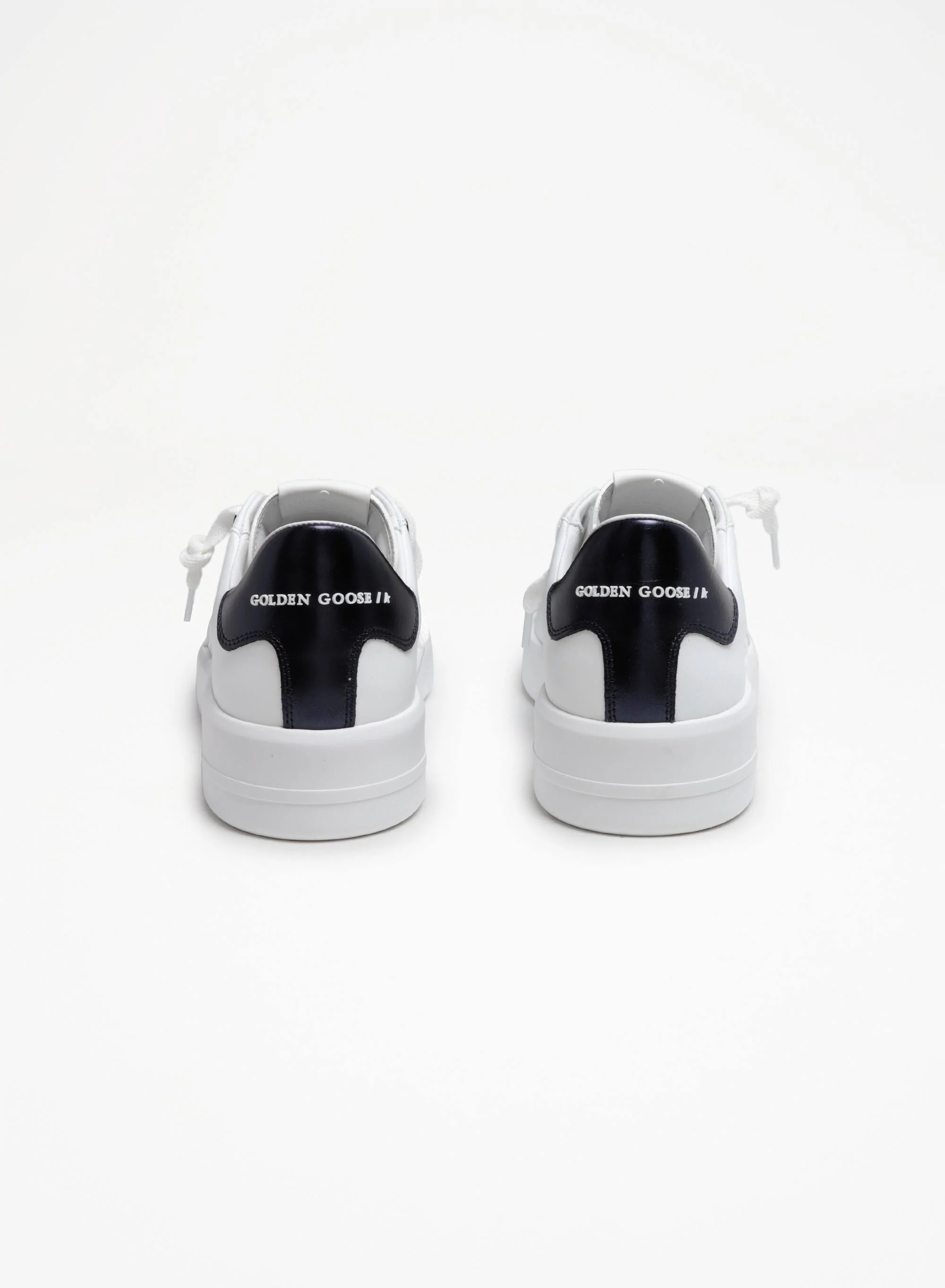 Men | Purestar Sneakers White Leather with Black Heel Tab | White x Navy Blue - Image 3