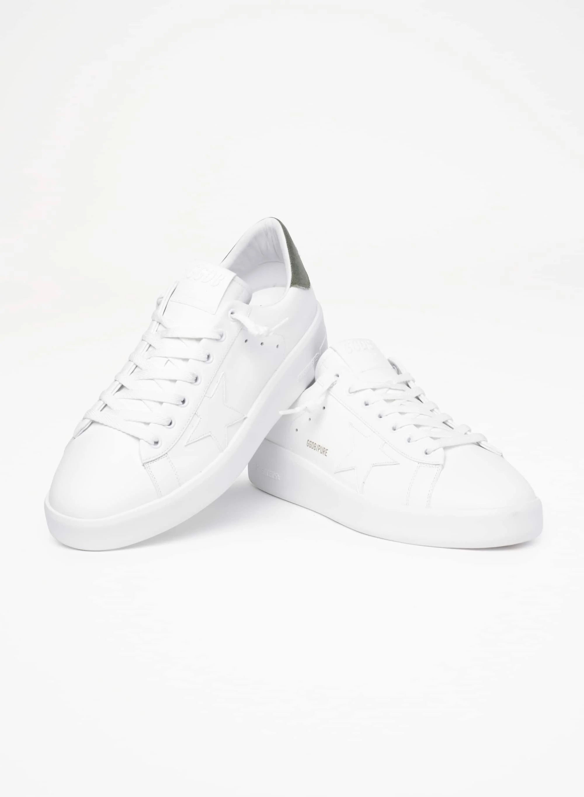 Men | Purestar Sneakers White Leather with Green Canvas Heel Tab | White x Dark Green - Image 3