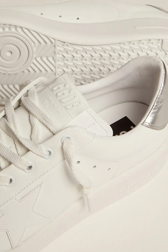 Men | Purestar White Leather with Silver Heel Tab | White x Silver - Image 5