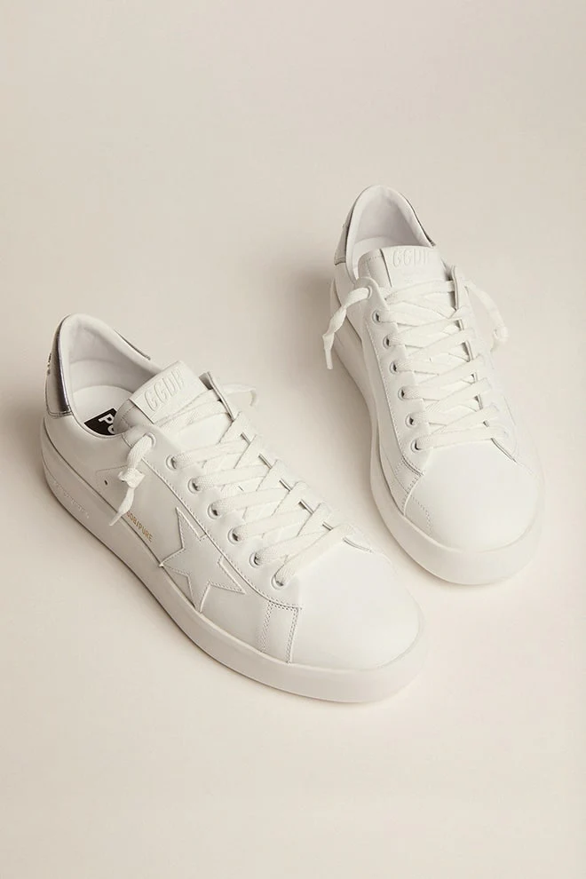 Men | Purestar White Leather with Silver Heel Tab | White x Silver - Image 6