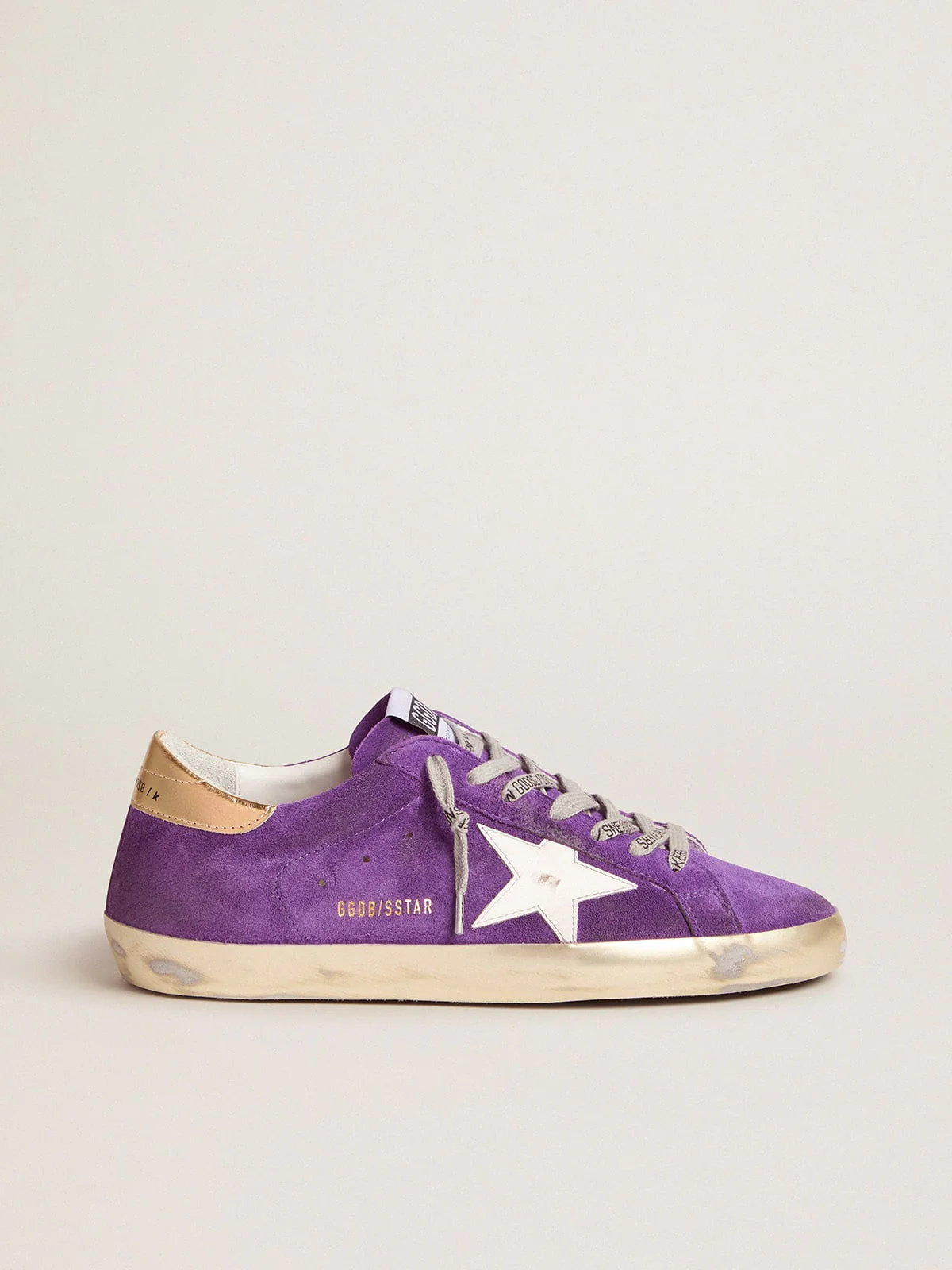 Men | Purple Suede Super-Star Sneakers with Gold Heel Tab | Purple x White x Gold - Image 5