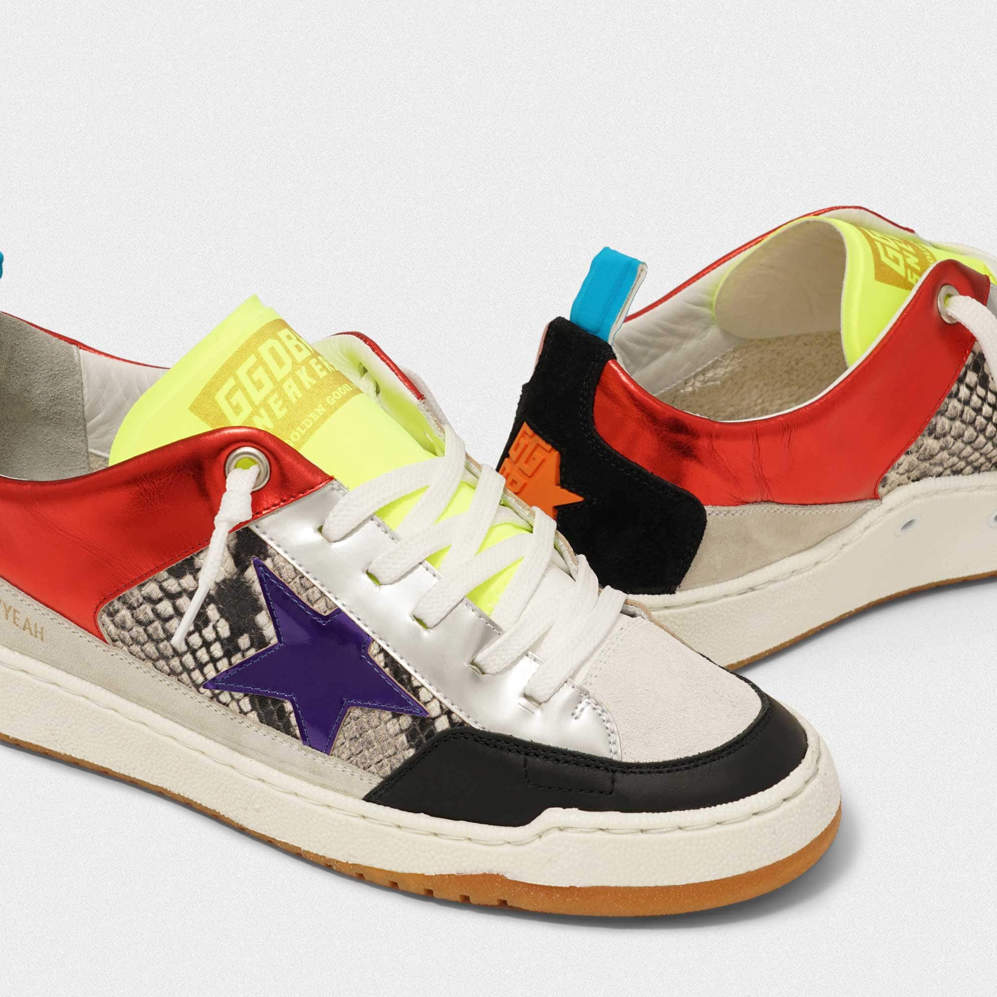 Men | Red Yeah! Sneakers with Purple Star & Snakeskin-Print Insert - Image 9