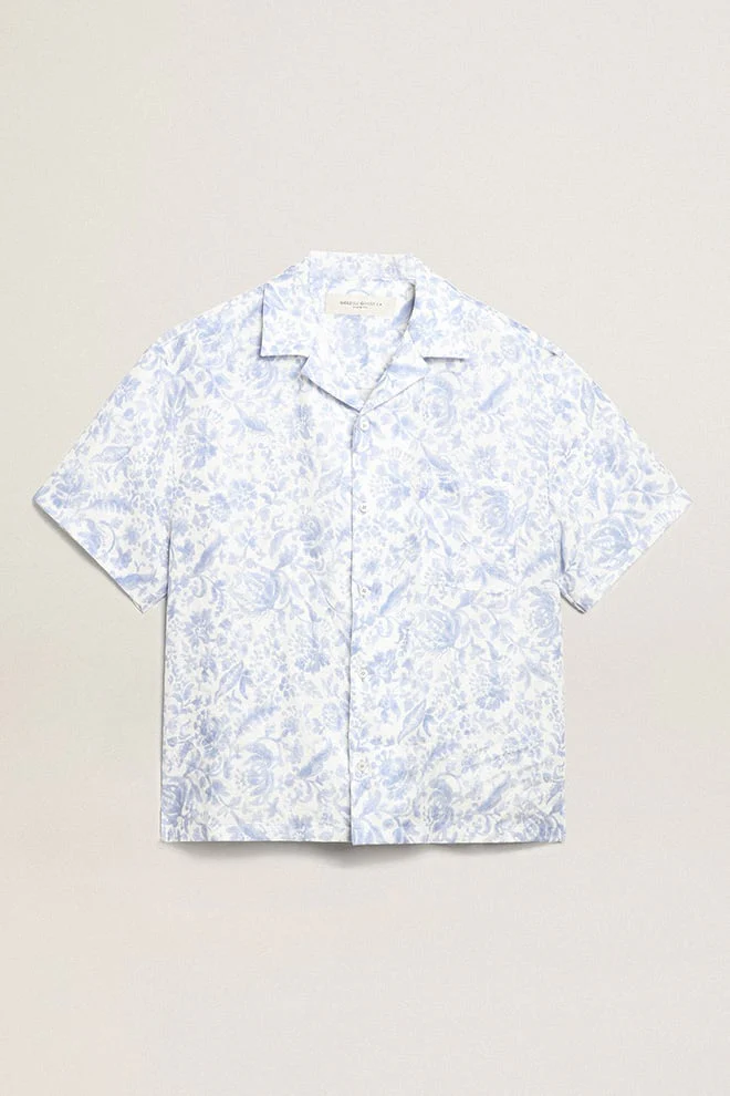 Men | Resort Collection Linen Shirt with Mediterranean Blue Print | Mediterranian Blue - Image 13