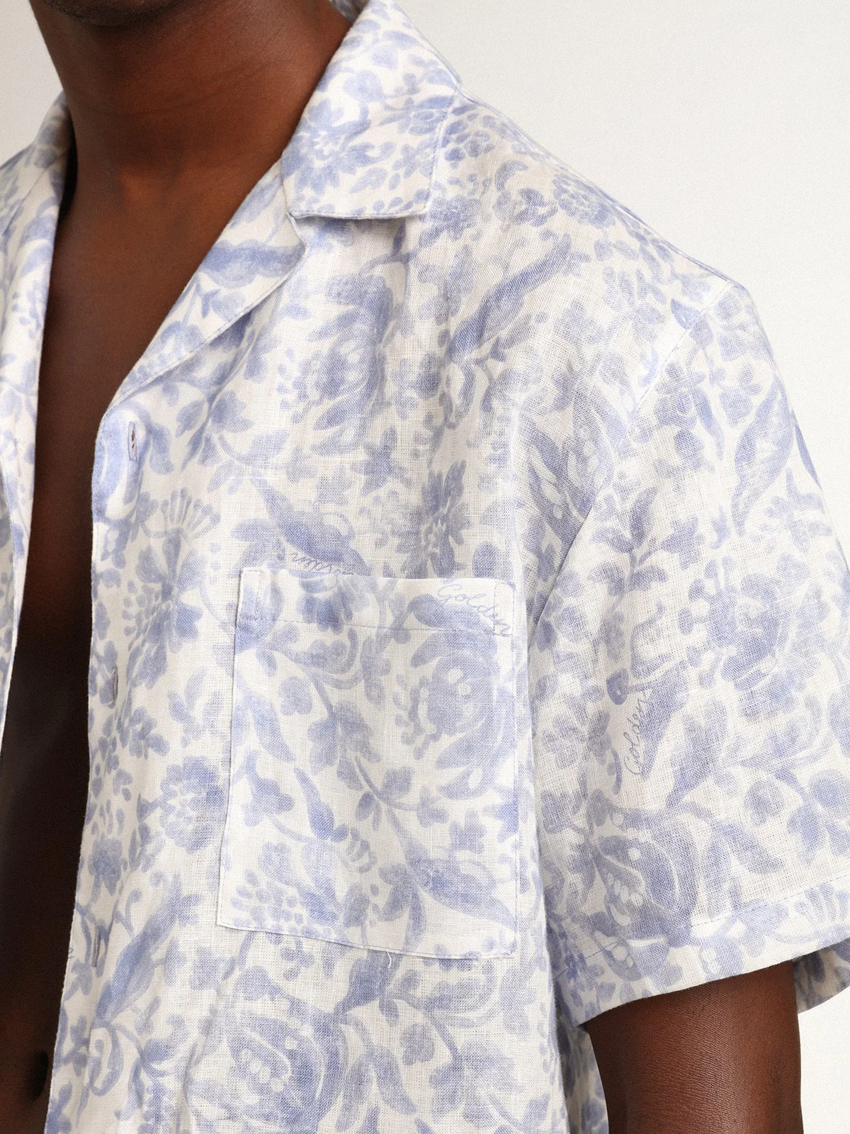 Men | Resort Collection Linen Shirt with Mediterranean Blue Print | Mediterranian Blue - Image 9