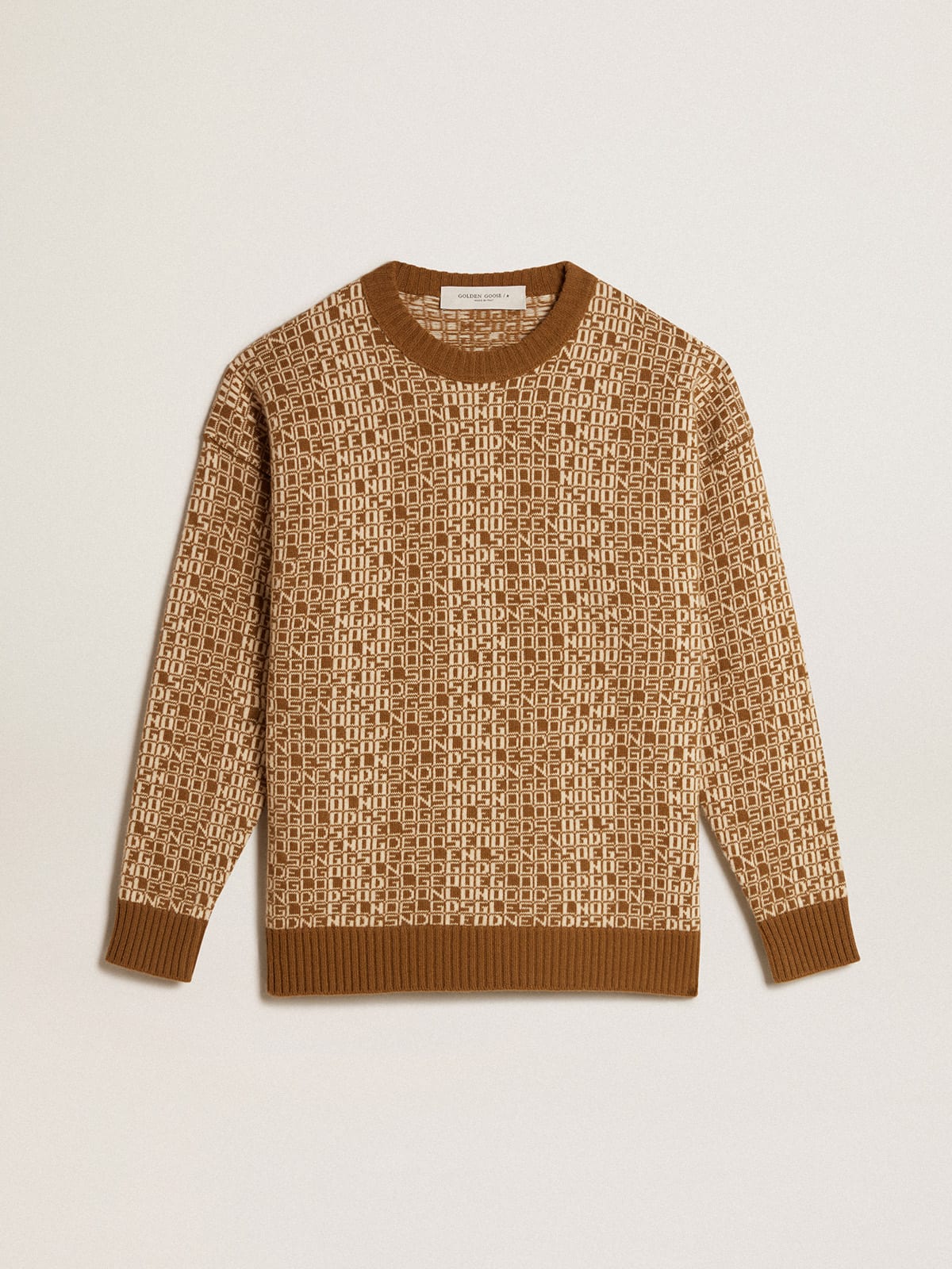 Men | Round-Neck Sweater with Olive-Green Jacquard Lettering Motif | Tapenade x Lamb''S Wool - Image 10