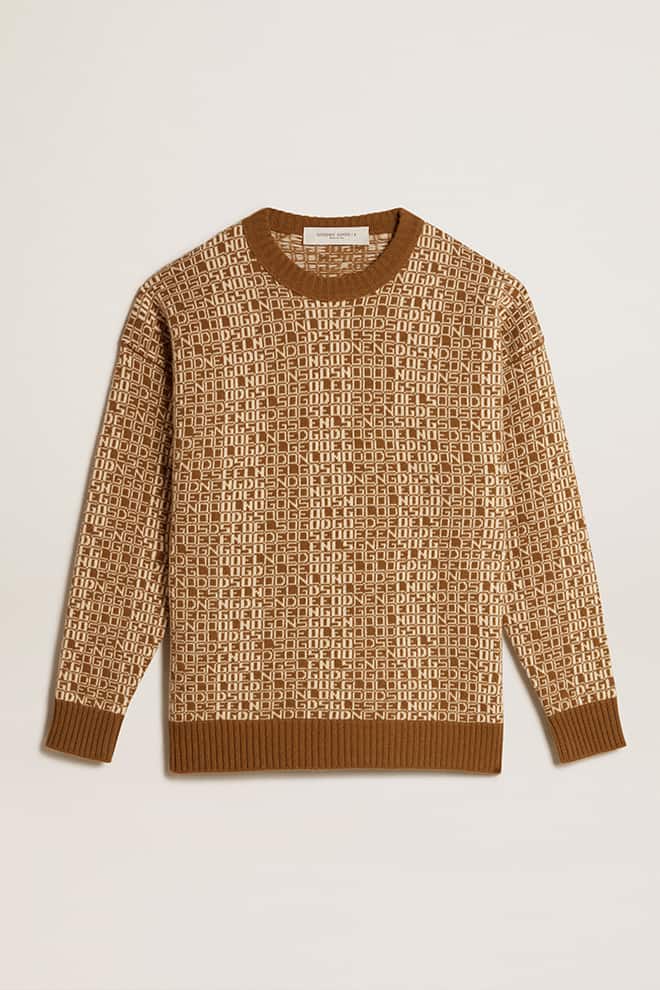 Men | Round-Neck Sweater with Olive-Green Jacquard Lettering Motif | Tapenade x Lamb''S Wool - Image 3
