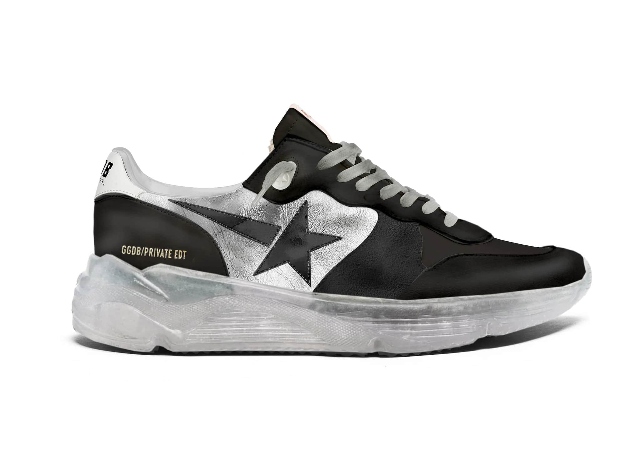 Men | Running Sole Black & Silver Leather | Black x Silver x White - Image 2