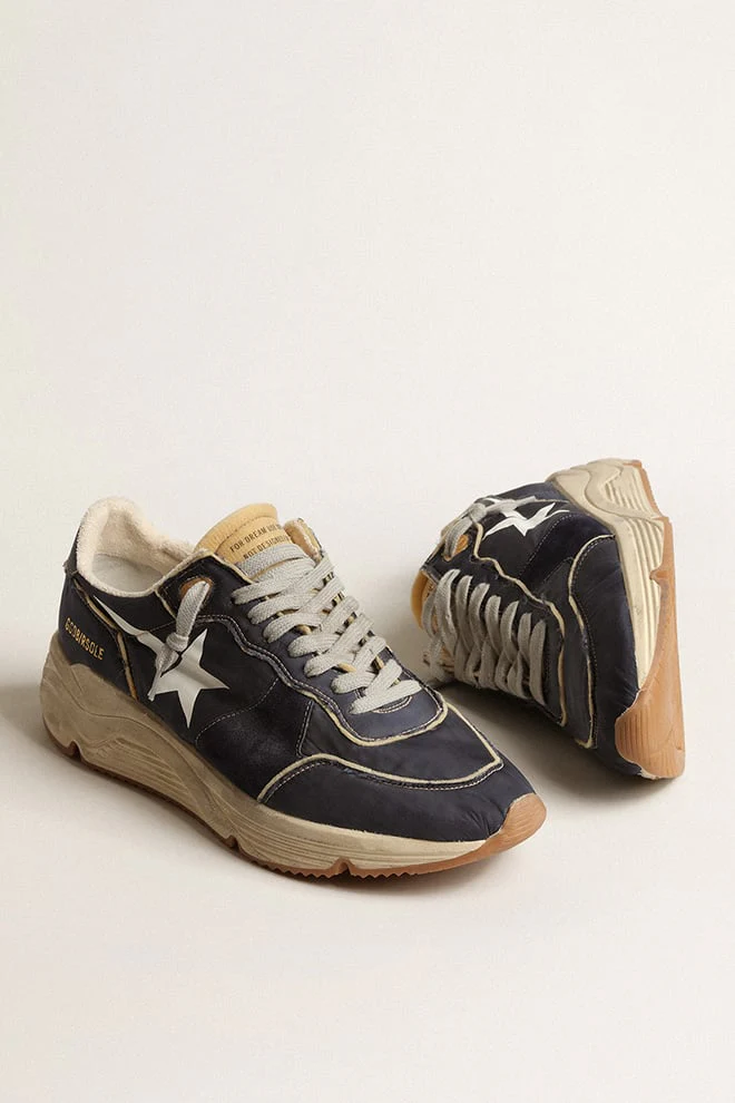 Men | Running Sole Blue Nylon with White Printed Star | Dark Blue x Beige x White - Image 4