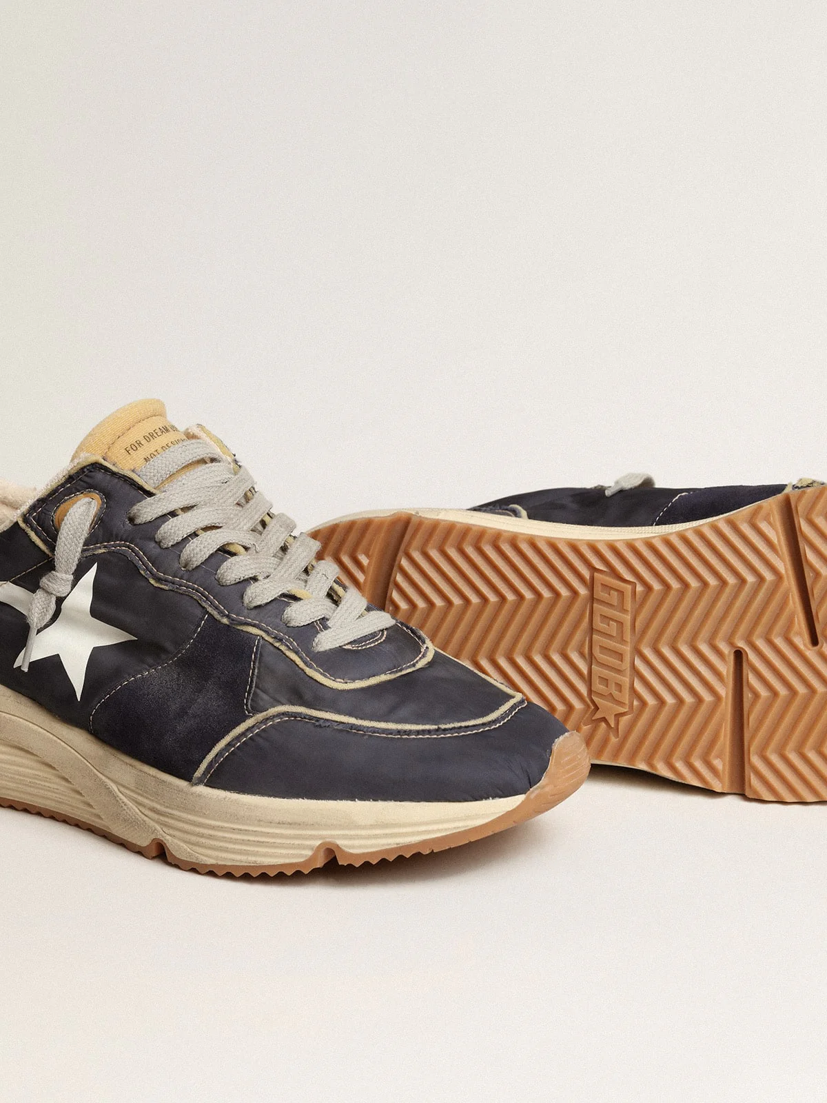 Men | Running Sole Blue Nylon with White Printed Star | Dark Blue x Beige x White - Image 7