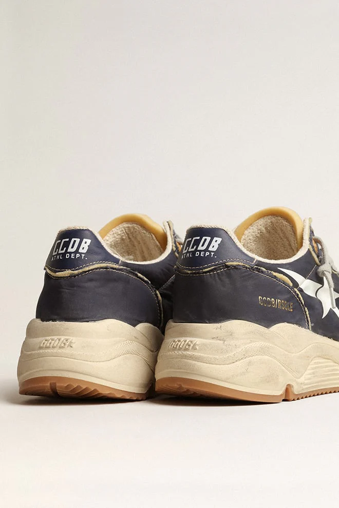 Men | Running Sole Blue Nylon with White Printed Star | Dark Blue x Beige x White - Image 8