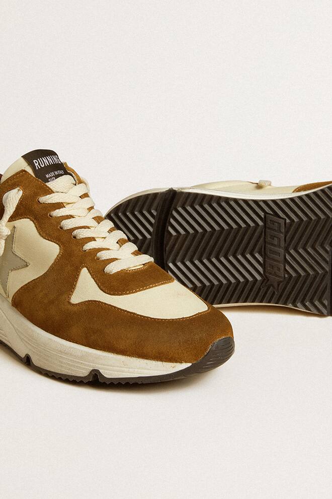 Men | Running Sole Brown Suede with Star & Grey Heel Tab | Beige White x Brown x Grey - Image 2
