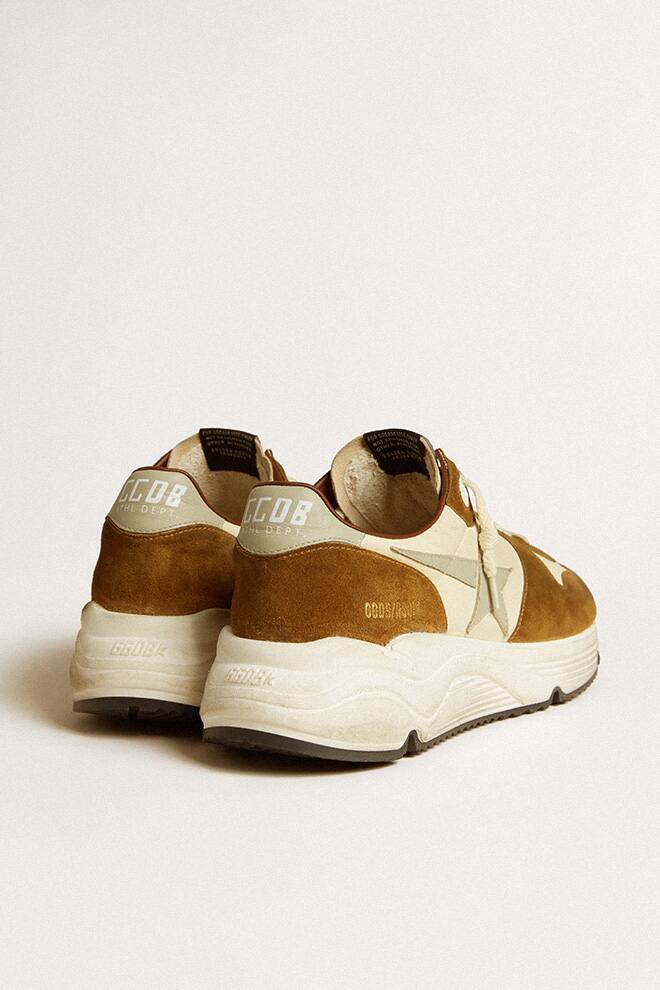Men | Running Sole Brown Suede with Star & Grey Heel Tab | Beige White x Brown x Grey - Image 3