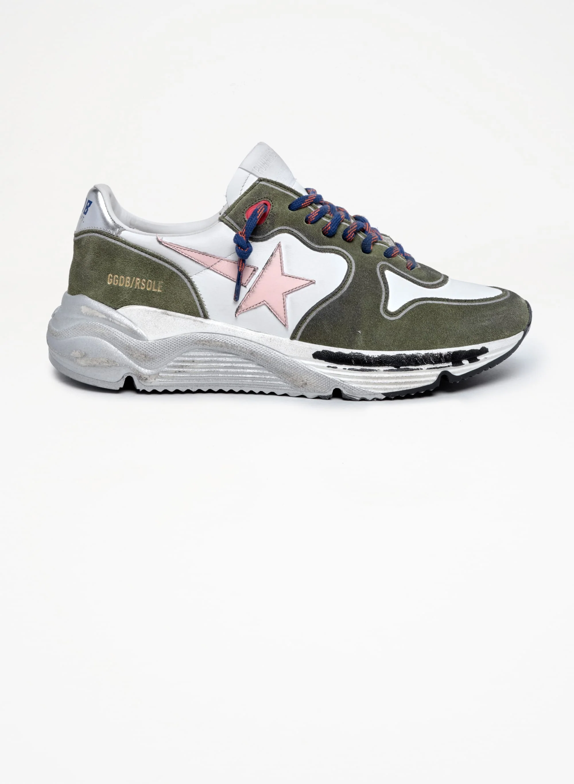 Men | Running Sole Dark Green Suede with Rose Quartz Star & Silver Heel Tab | White x Dark Green x Rose Quartz x Silver - Image 4
