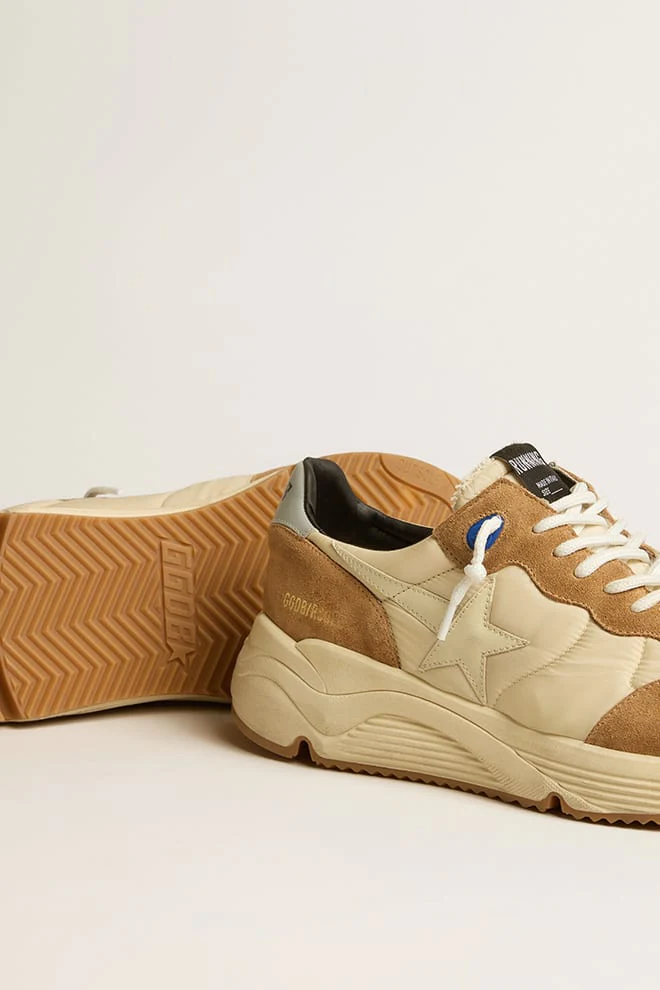 Men | Running Sole Ivory Nylon & Tobacco Suede | Ivory x Grey x Tobacco - Image 4