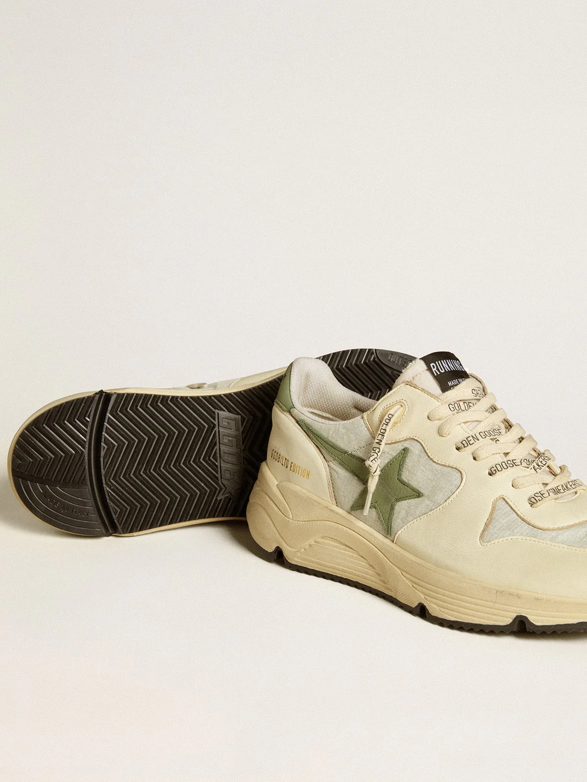 Men | Running Sole Ltd Nylon & Nappa with Nubuck Star & Heel Tab | Ice x White x Green - Image 2