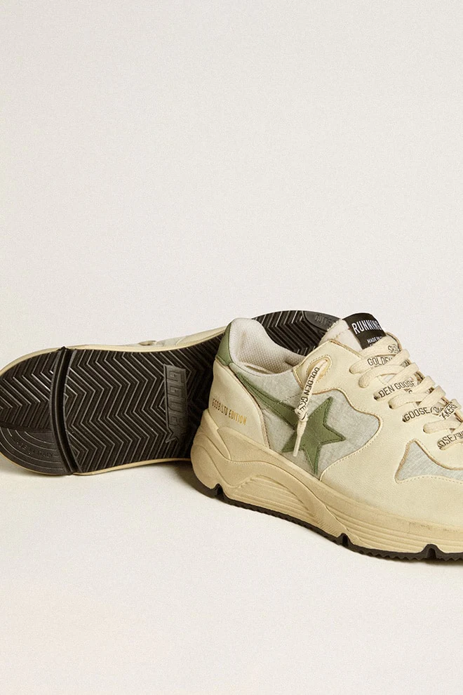 Men | Running Sole Ltd Nylon & Nappa with Nubuck Star & Heel Tab | Ice x White x Green - Image 7