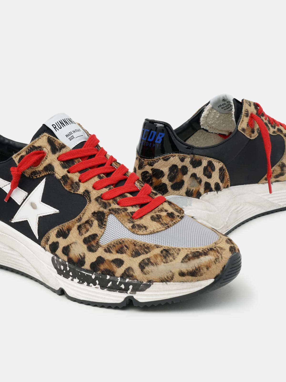 Men | Running Sole Sneakers Leopard-Print Pony Skin with Red Laces - Image 3
