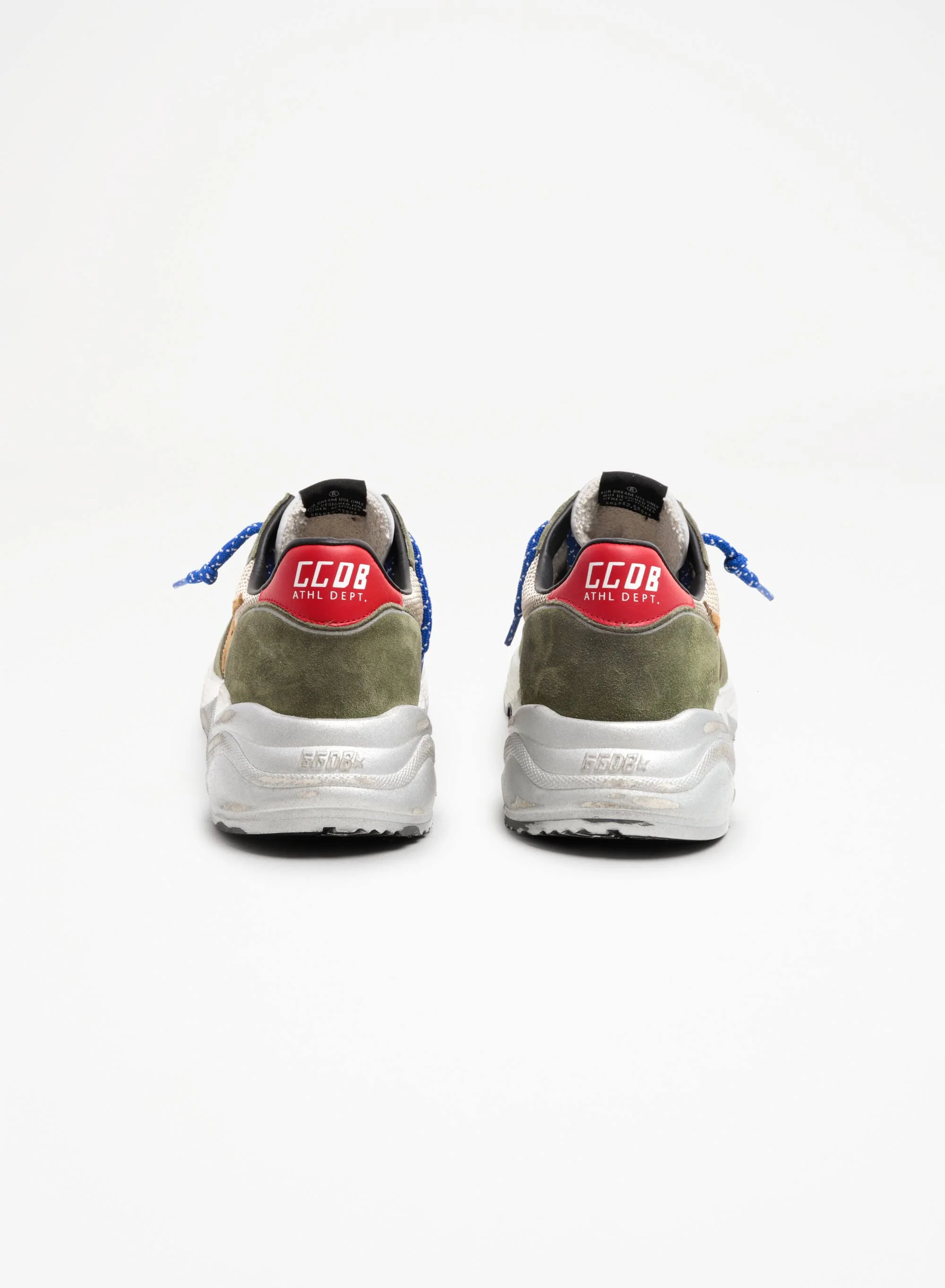 Men | Running Sole Sneakers Net & Suede Upper with Brown Star & Red Leather Heel | Beige x Light Green x Brown x Red - Image 2