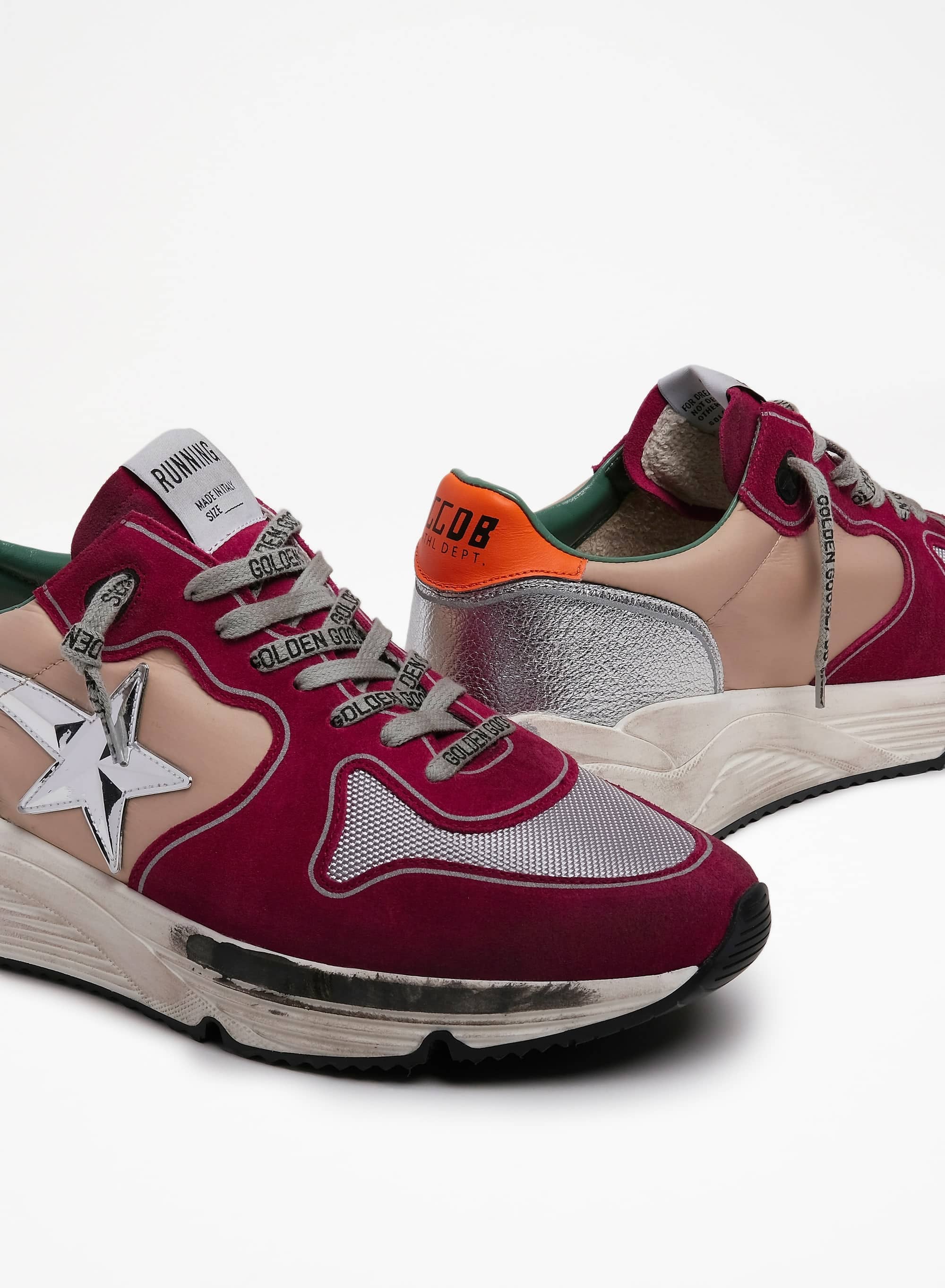 Men | Running Sole Sneakers with 3D Star & Orange Heel Tab | Dark Red x Silver x Beige x Titan - Image 3