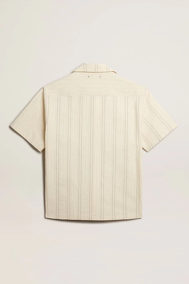 Men | Short-Sleeved Shirt Ecru-Colored Cotton | Ecru x Black x Eclipse - Image 8
