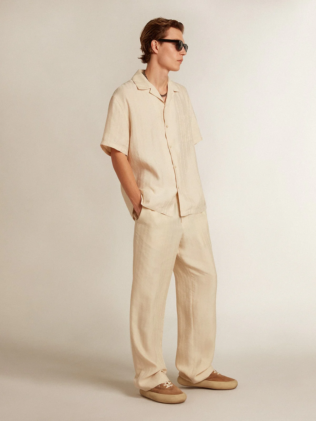 Men | Short-Sleeved Shirt Parchment-Colored Linen | Parchment - Image 3