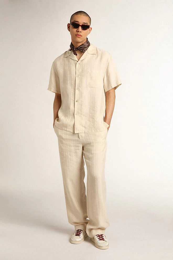 Men | Short-Sleeved Shirt Parchment-Colored Linen | Parchment - Image 7