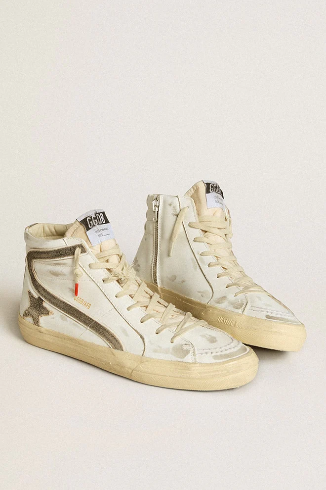 Men | Slide Lab White Leather with Star & Flash Brown Suede | White x Black - Image 3
