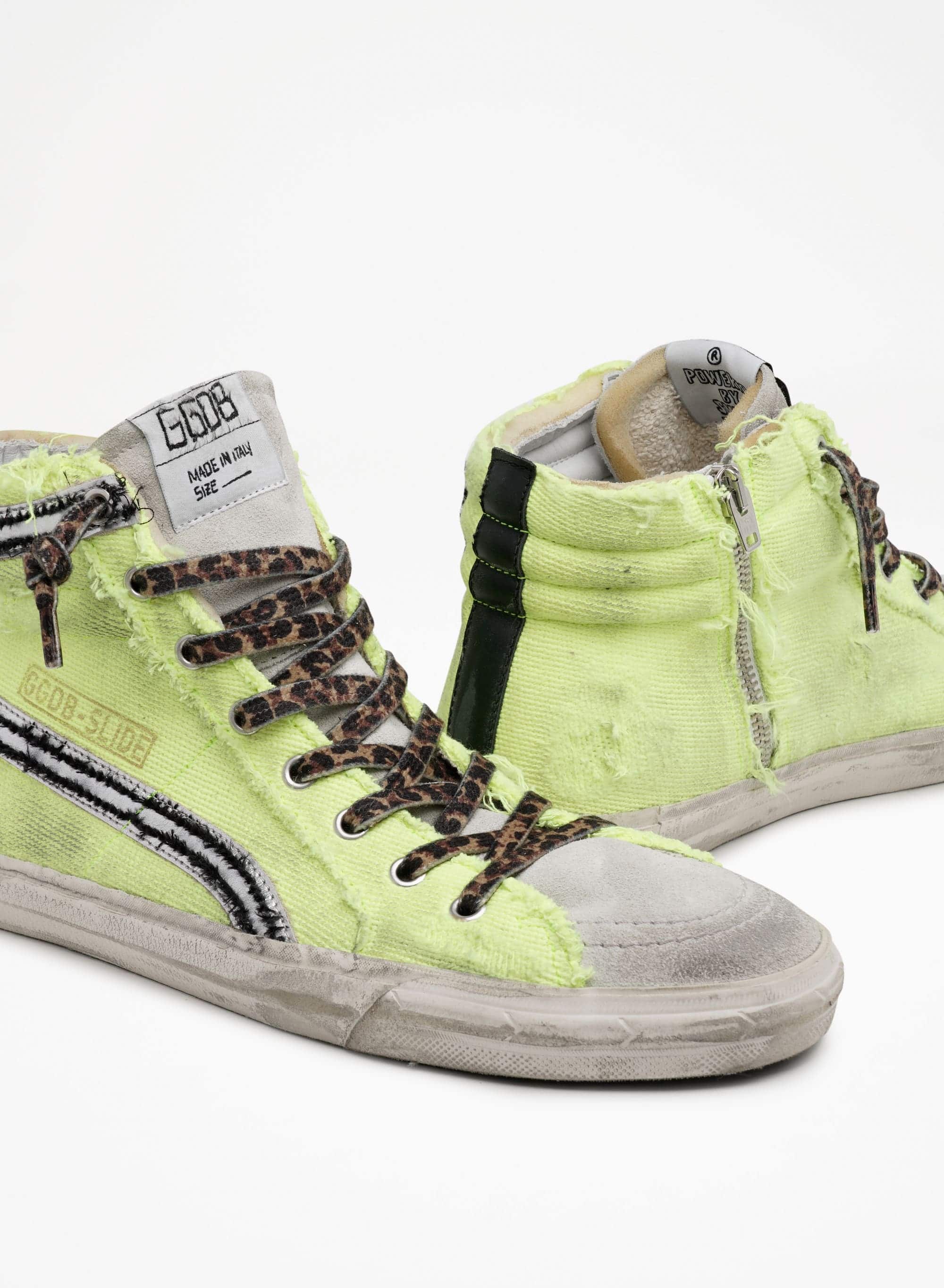 Men | Slide Sneakers Fluorescent Yellow Canvas with Black Star | Neon Yellow x Ice x Silver x Black - Image 6