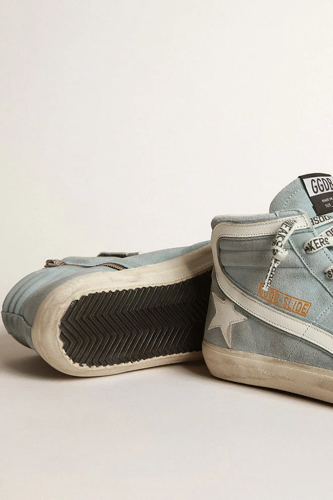 Men | Slide Sneakers Suede with Leather Star | Light Blue x White - Image 6