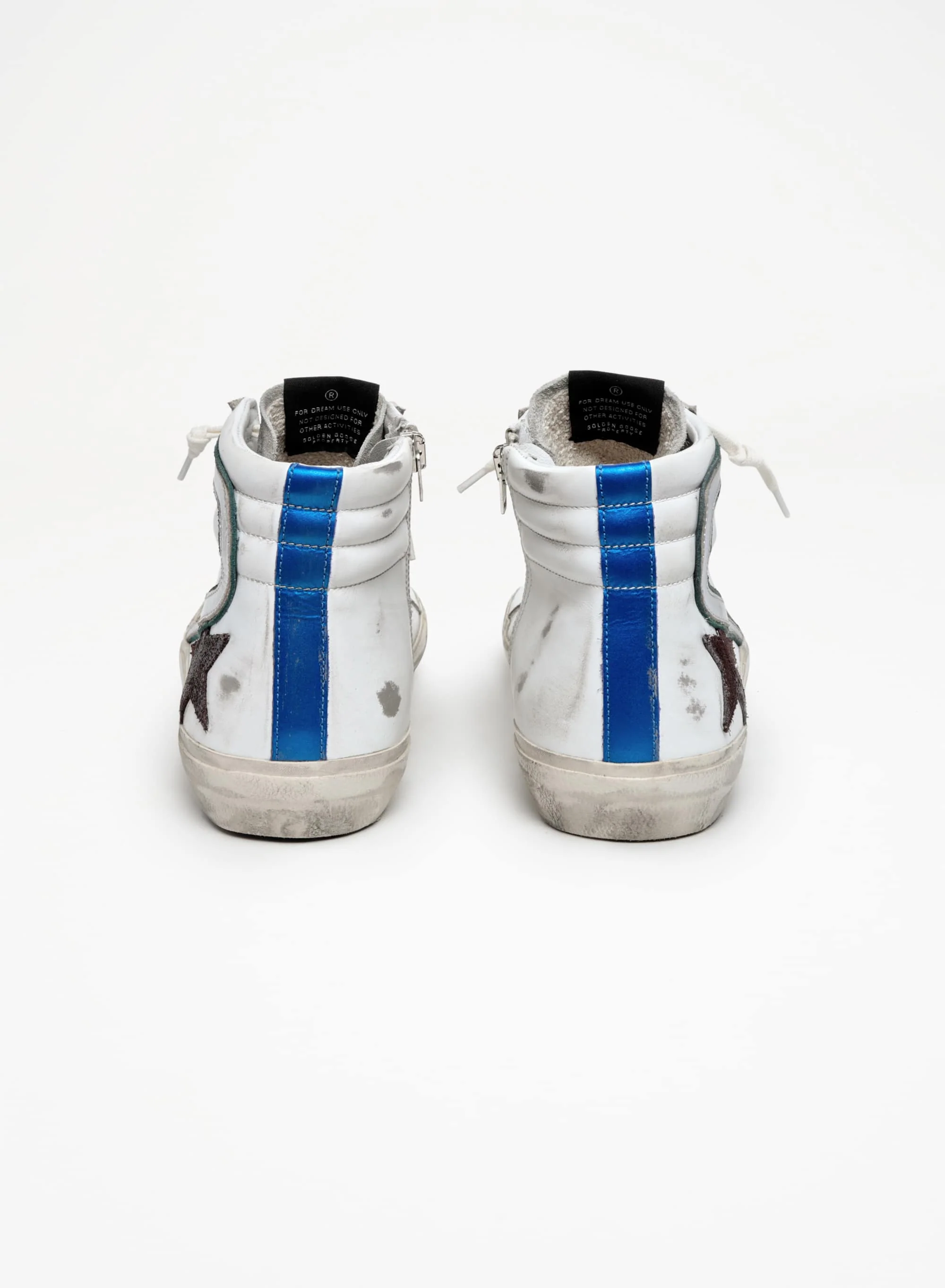 Men | Slide White Leather with Black Star & Silver Detail | White x Black x Silver x Bluette - Image 8