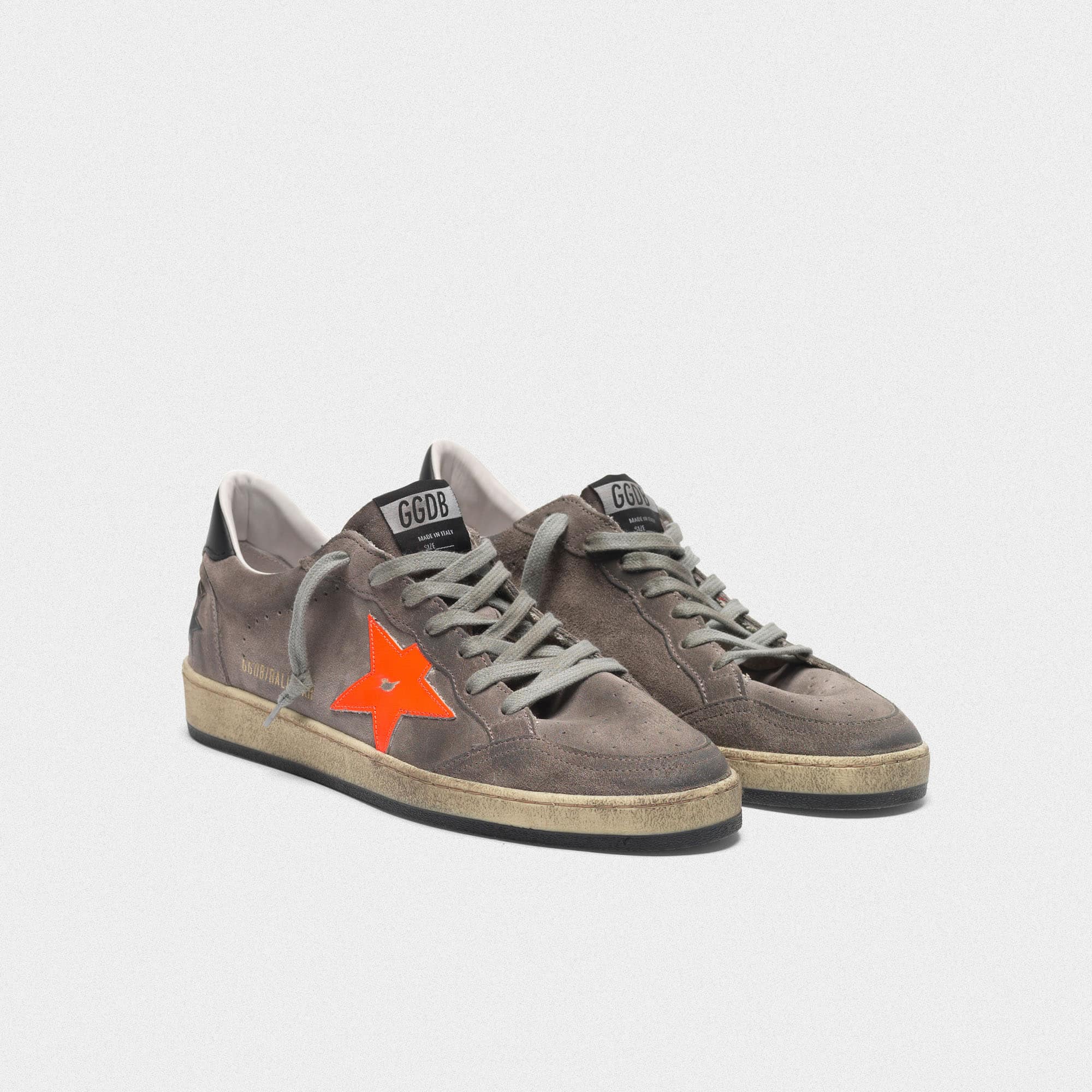 Men | Sneakers Ball Star Grey Suede with Orange Fluo Star - Image 2