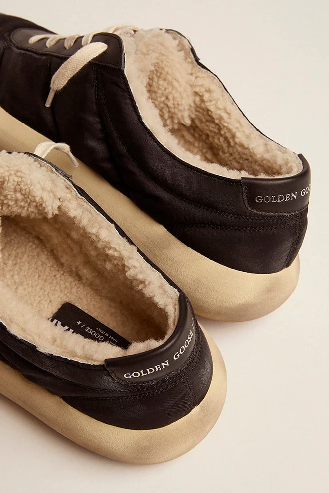Men | Space-Star Shoes Quilted Black Nylon with Shearling Lining | Black - Image 8