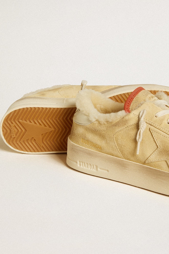 Men | Stardan Beige Suede with Leather Heel Tab & Shearling Lining | Beige x Off White - Image 5