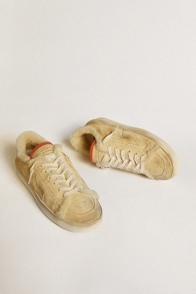 Men | Stardan Beige Suede with Leather Heel Tab & Shearling Lining | Beige x Off White - Image 7