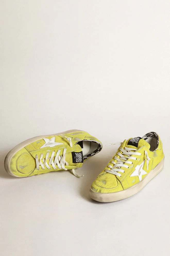 Men | Stardan Fluorescent Yellow Pony Skin with White Star | Yellow Plum x White - Image 3