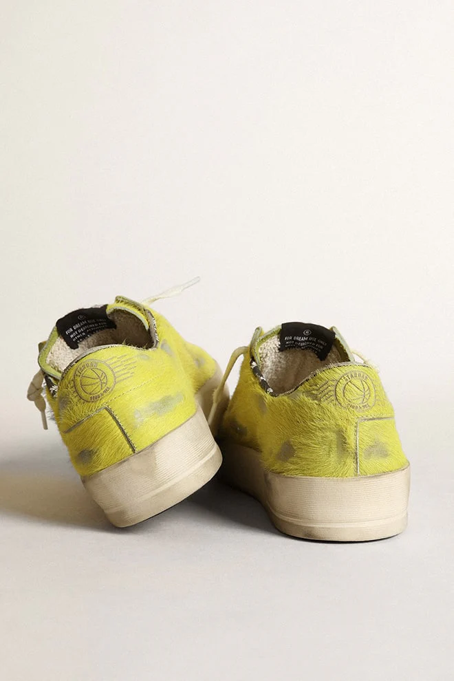 Men | Stardan Fluorescent Yellow Pony Skin with White Star | Yellow Plum x White - Image 7