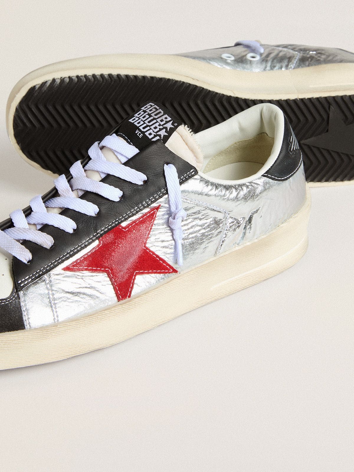 Men | Stardan Laminated Silver Nylon with Burgundy Suede Star | Silver x Black x Red - Image 2