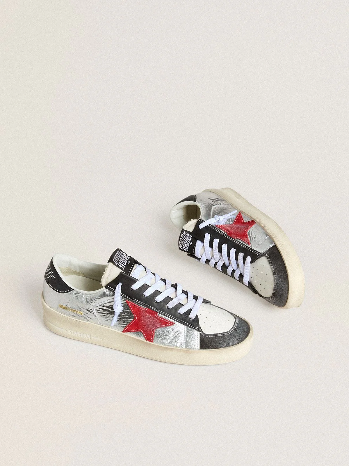 Men | Stardan Laminated Silver Nylon with Burgundy Suede Star | Silver x Black x Red - Image 8